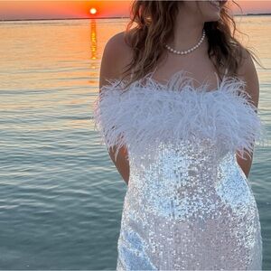 White Feather Sequin Dress